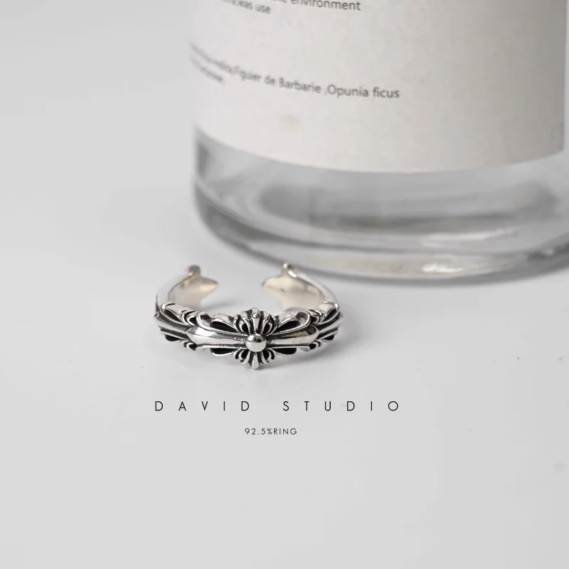 CHROME HEARTS BABY DOUBLE FLORAL CROSS RING