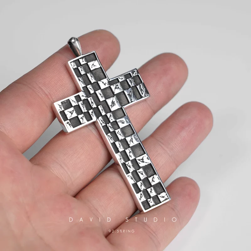 CHROME HEARTS CHESSBOARD CROSS PENDANT