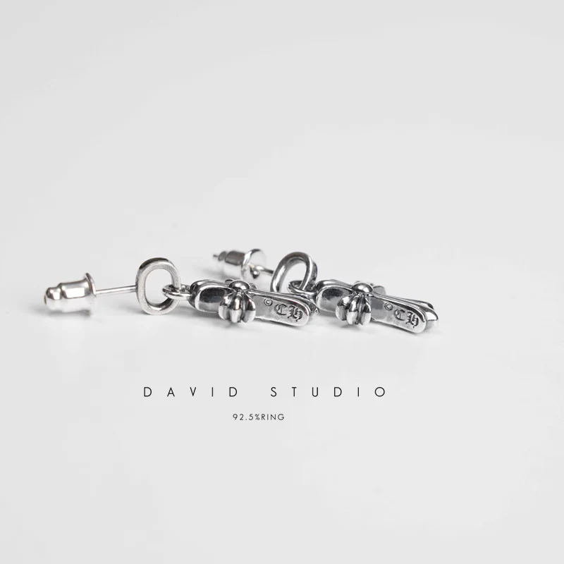 CHROME HEARTS CH CROSS BABY FAT STUD EARRINGS WITH PAVÉ DIAMOND AND PAVÉ DIAMOND CUFF