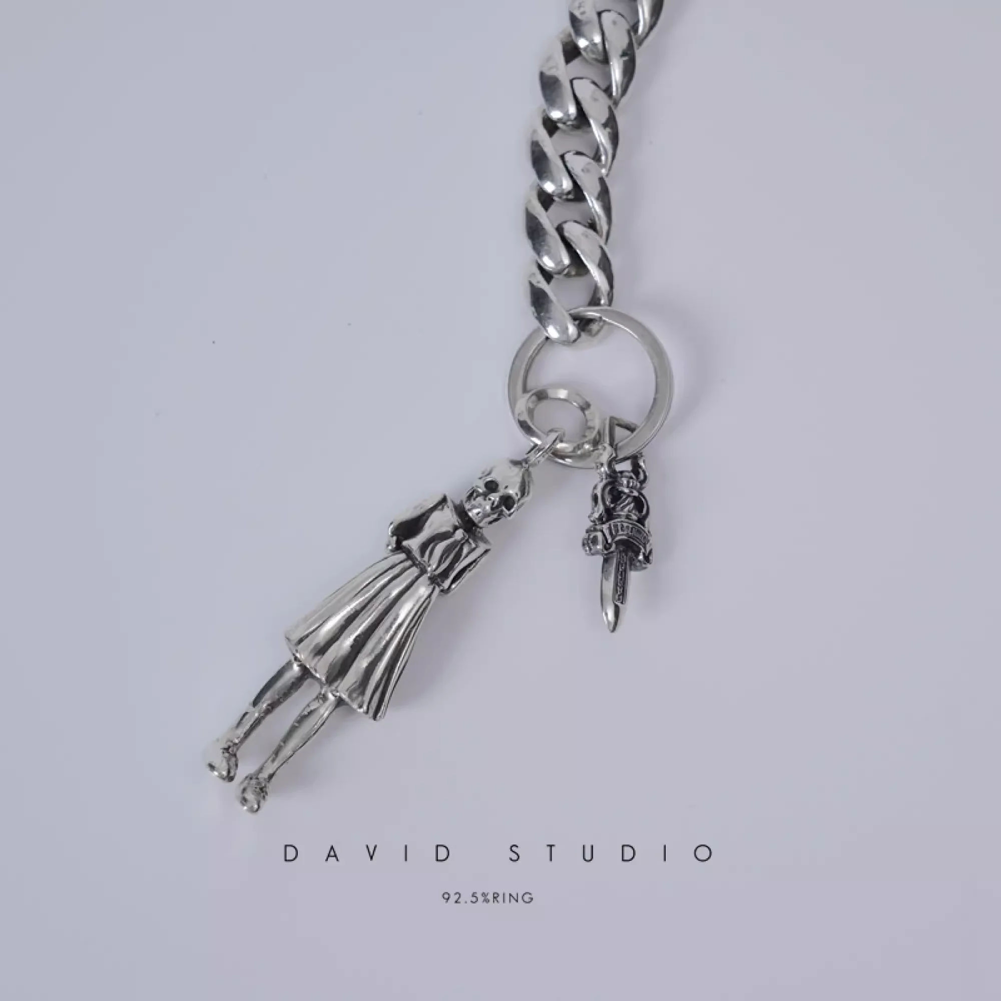 CHROME HEARTS 9 LINK KEY CHAIN WITH FOTI SKIPPY AND DAGGER KEY RING