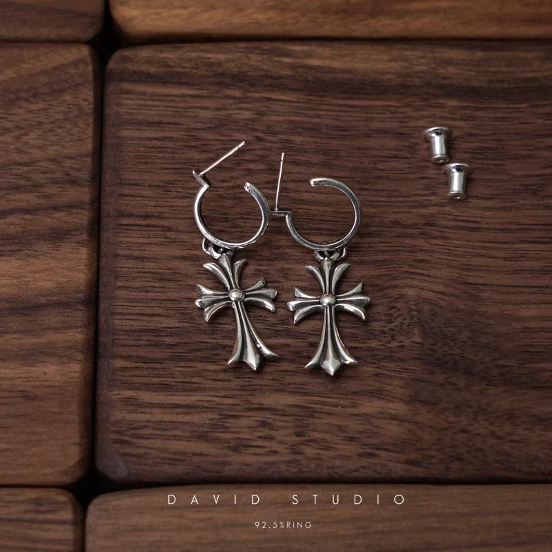 CHROME HEARTS TINY CROSS HOOP EARRING