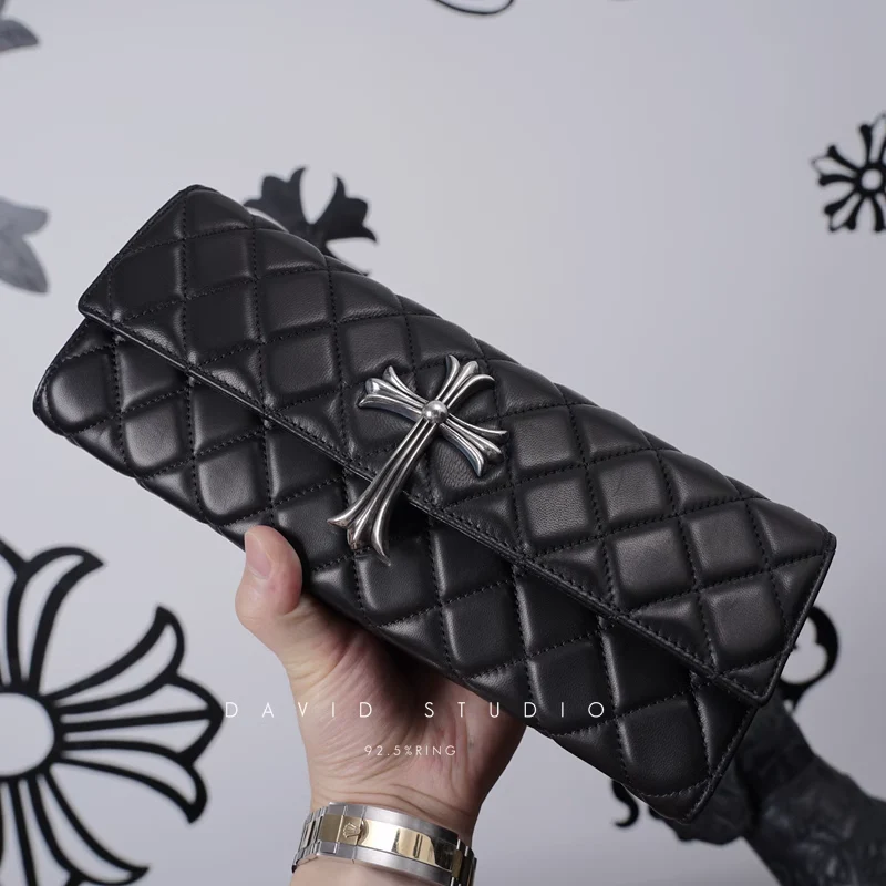 CHROME HEARTS LONG QUILTED WALLET WITH LARGE CROSS