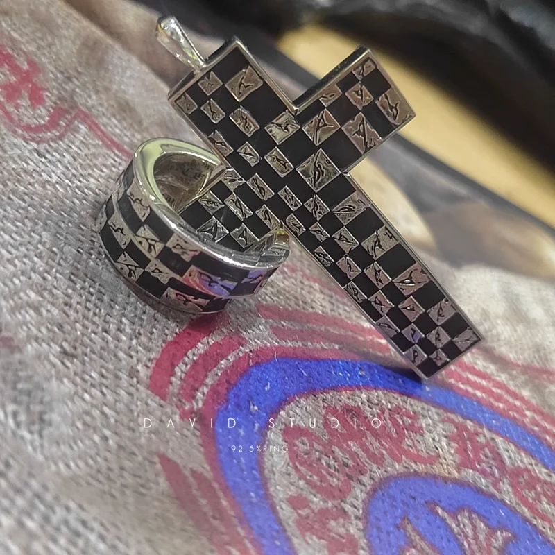 CHROME HEARTS CHESSBOARD CROSS PENDANT