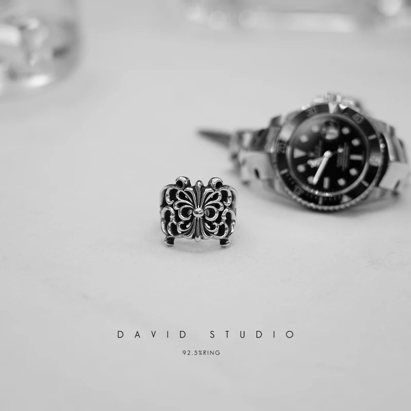 CHROME HEARTS BUTTERFLY FLORAL CROSS RING