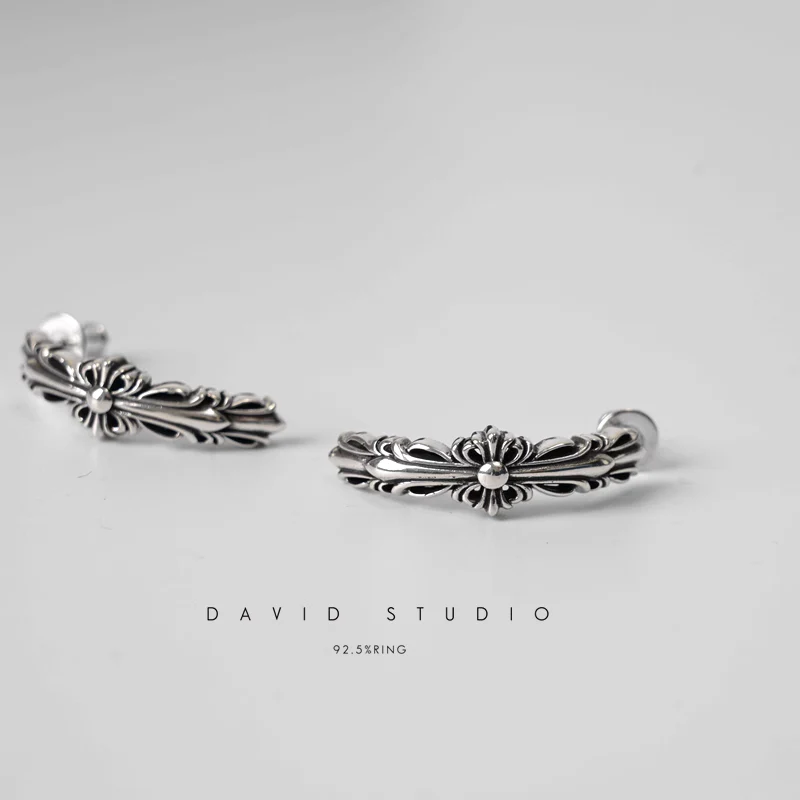 CHROME HEARTS DOUBLE FLORAL CROSS HOOP EARRING