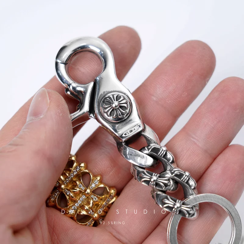 CHROME HEARTS FANCY LINK KEY CHAIN WITH CROSS AND DAGGER KEY RING