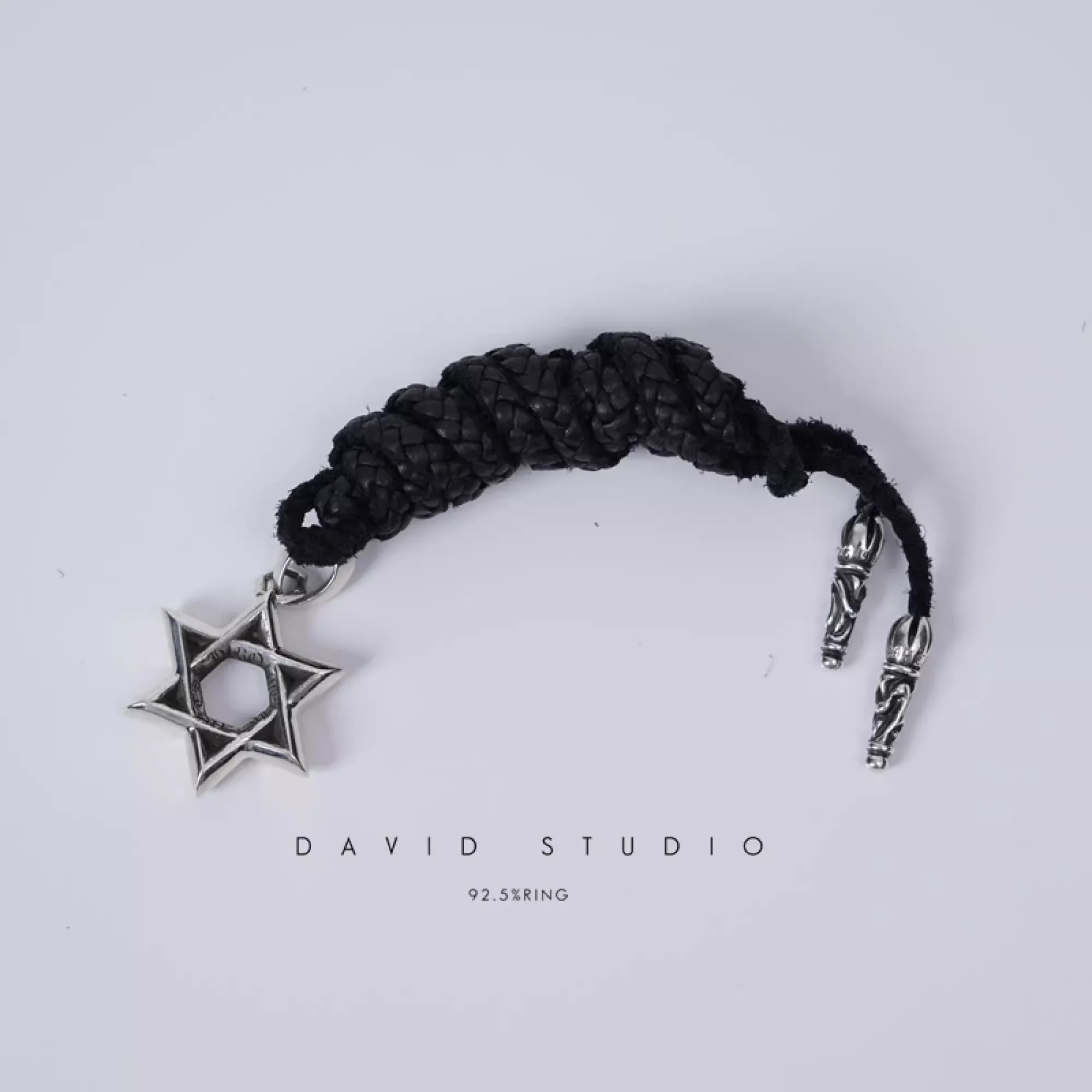 CHROME HEARTS SMALL STAR OF DAVID PENDANT – LEATHER BRAID