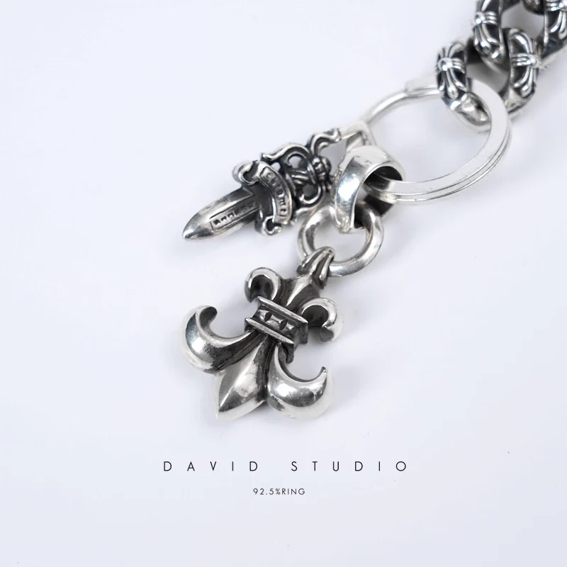 CHROME HEARTS FANCY LINK KEY CHAIN WITH BS FLEUR AND DAGGER KEY RING