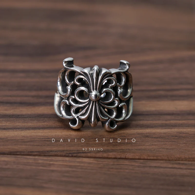 CHROME HEARTS BUTTERFLY FLORAL CROSS RING