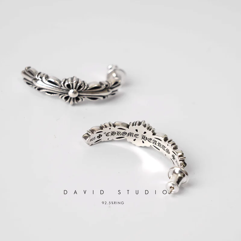 CHROME HEARTS DOUBLE FLORAL CROSS HOOP EARRING