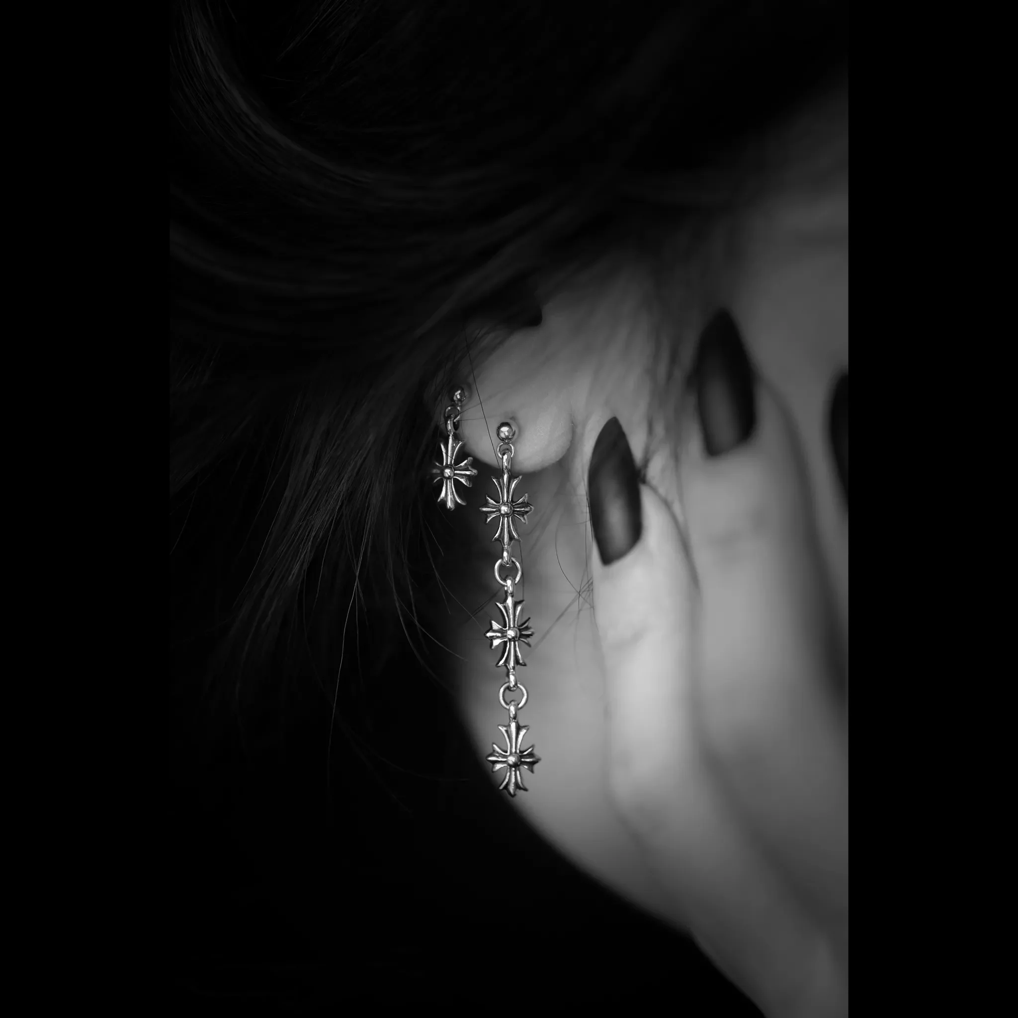 CHROME HEARTS TINY E CH PLUS DROP EARRINGS
