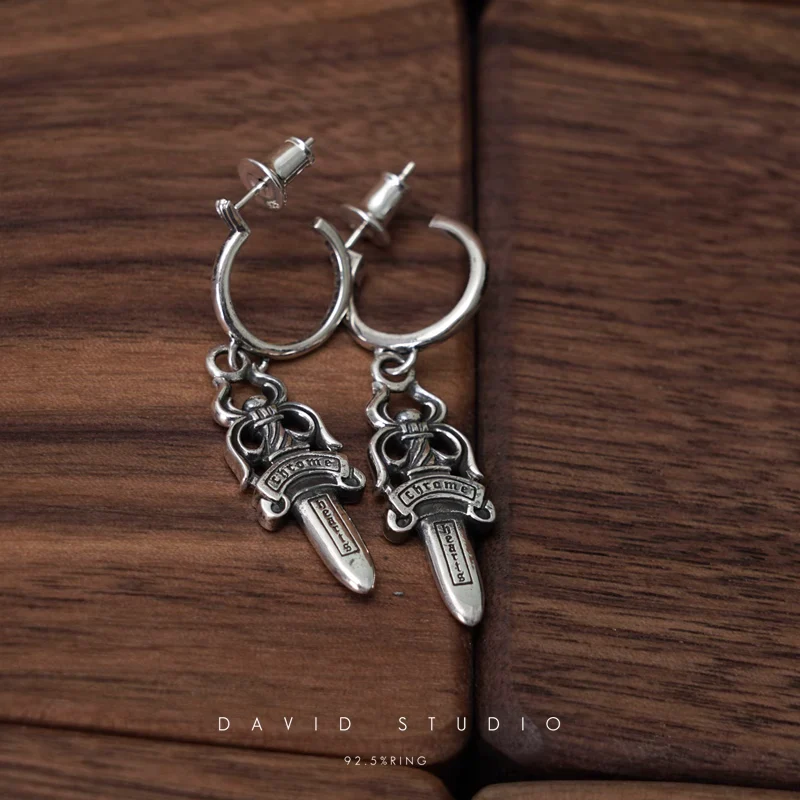 CHROME HEARTS DAGGER HOOP EARRINGS