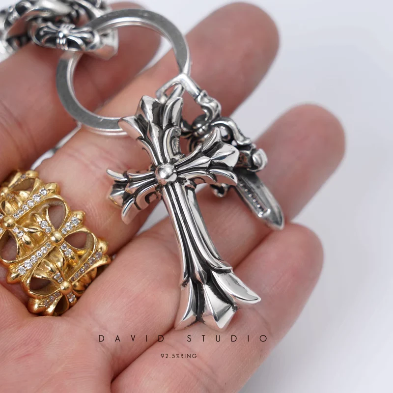 CHROME HEARTS FANCY LINK KEY CHAIN WITH DOUBLE CROSS AND DAGGER KEY RING