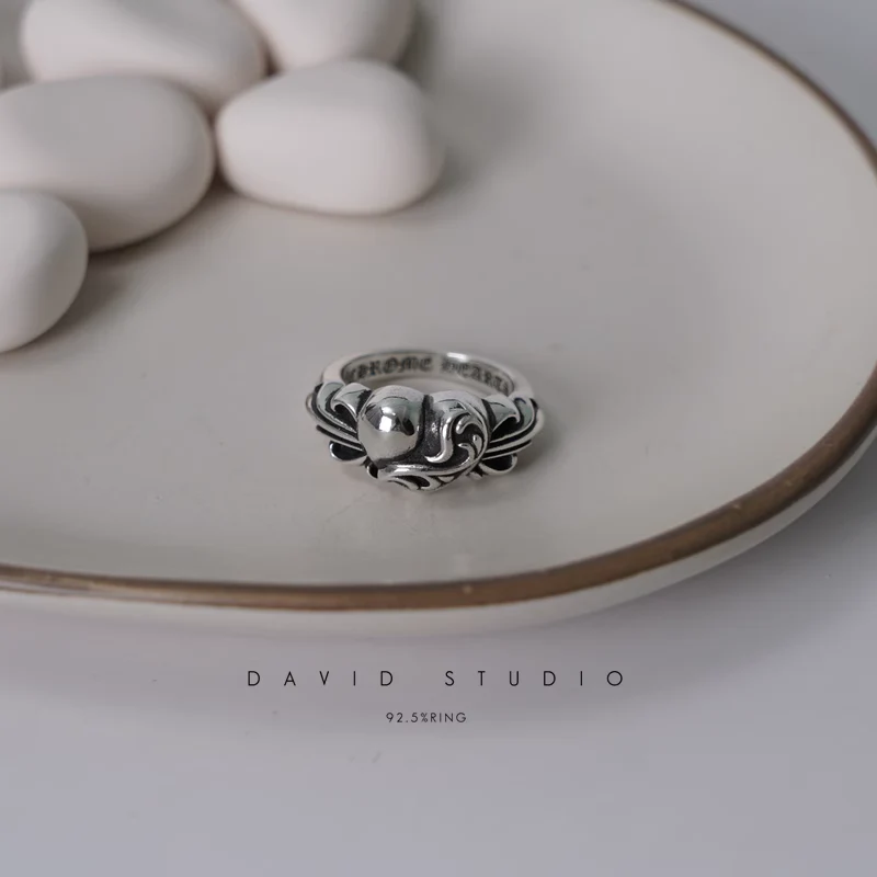 CHROME HEARTS FLORAL CROSS HEART RING
