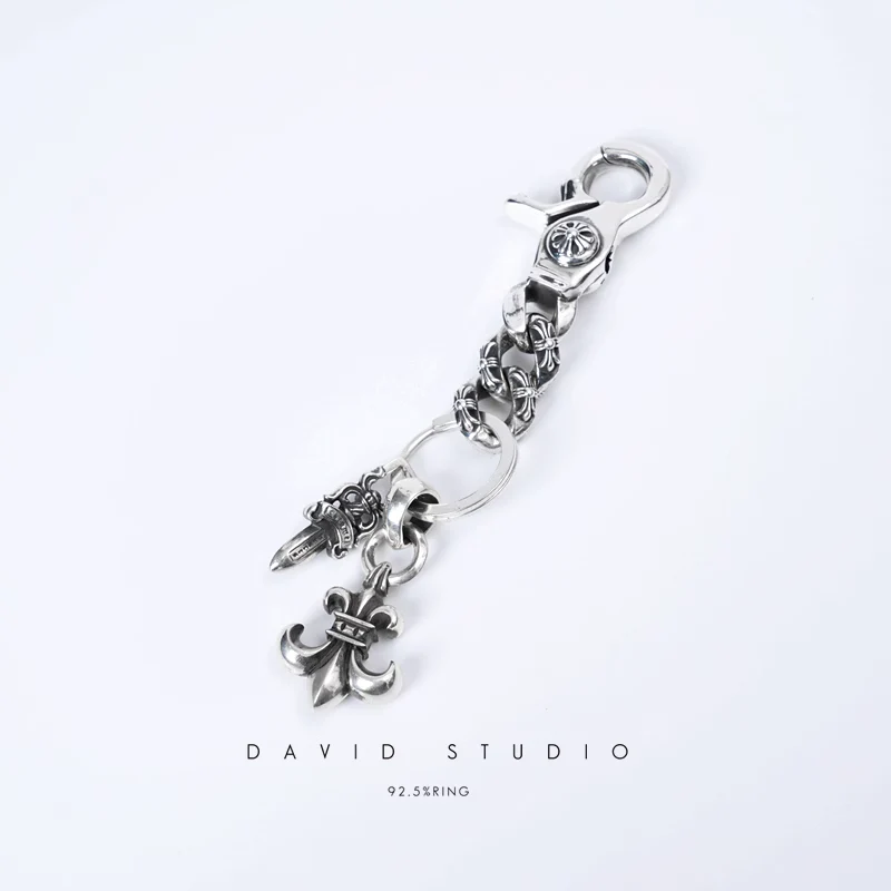 CHROME HEARTS FANCY LINK KEY CHAIN WITH BS FLEUR AND DAGGER KEY RING