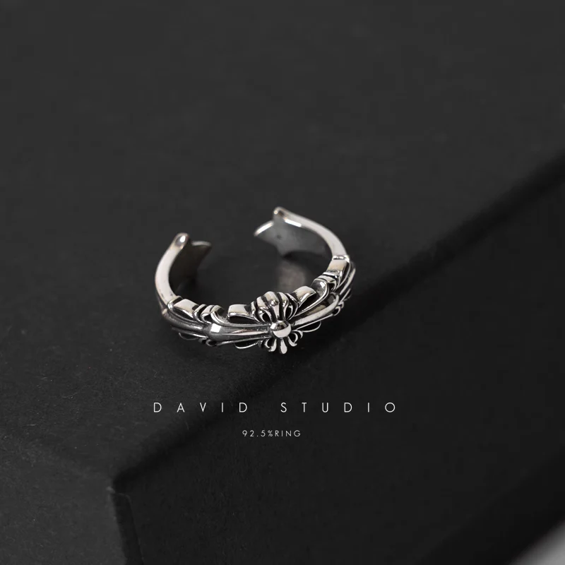 CHROME HEARTS BABY DOUBLE FLORAL CROSS RING