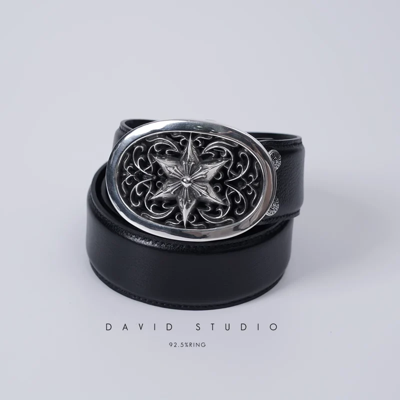 OVAL STAR BUCKLE COWHIDE LEATHER BELT