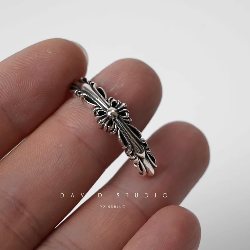 CHROME HEARTS DOUBLE FLORAL CROSS HOOP EARRING