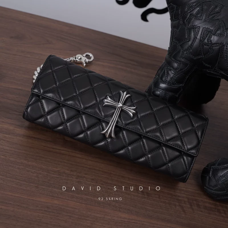 CHROME HEARTS LONG QUILTED WALLET WITH LARGE CROSS