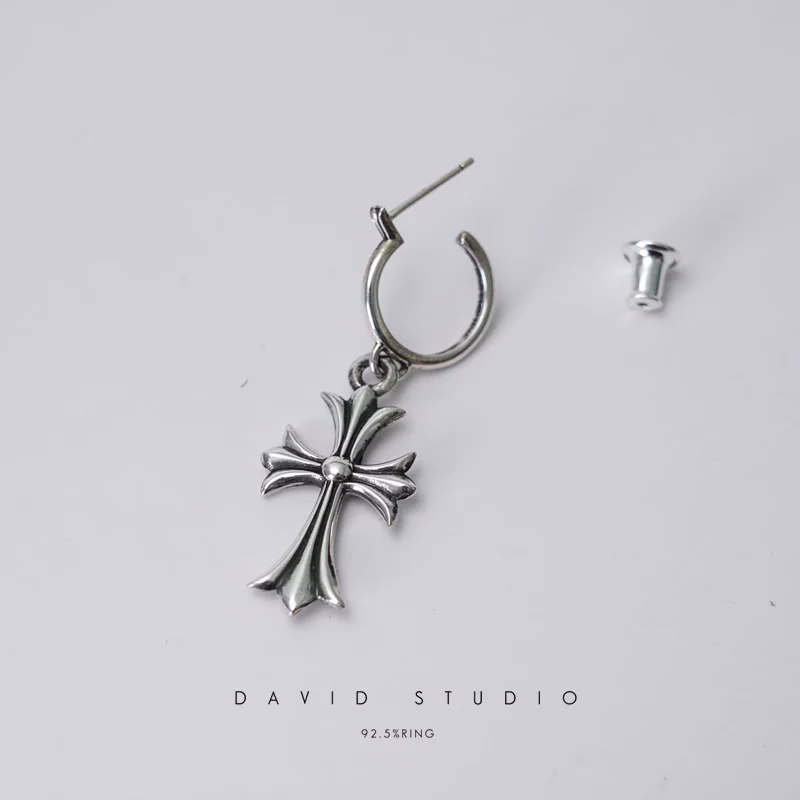 CHROME HEARTS TINY CROSS HOOP EARRING