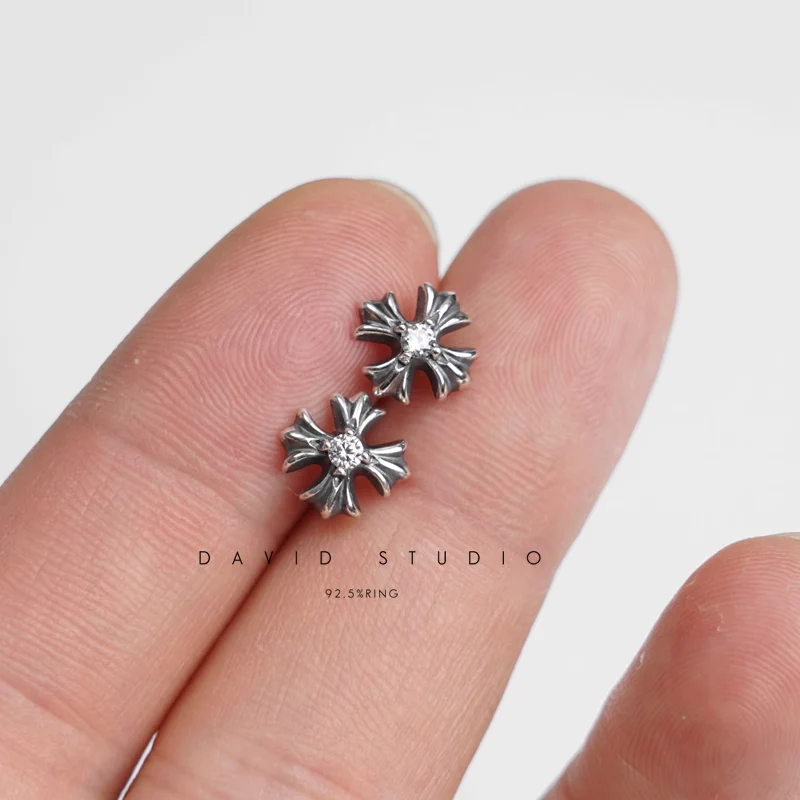 CHROME HEARTS CH PLUS STUD EARRINGS WITH DIAMONDS