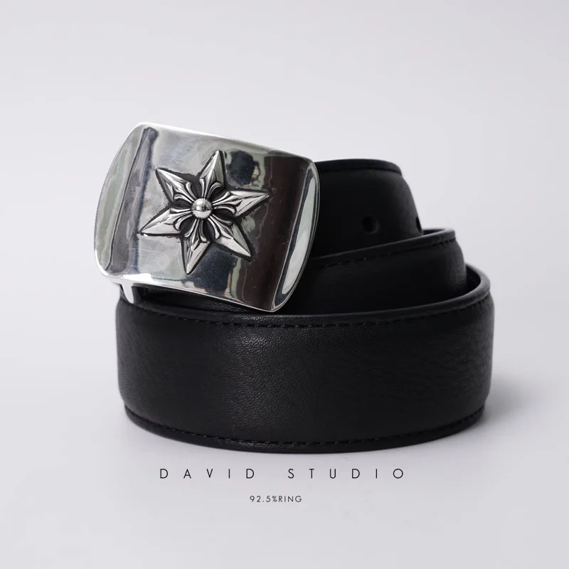 STAR BUCKLE COWHIDE LEATHER BELT