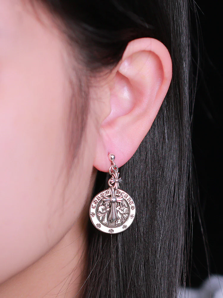 CHROME HEARTS CROSS ANGEL MEDALLION EARRING