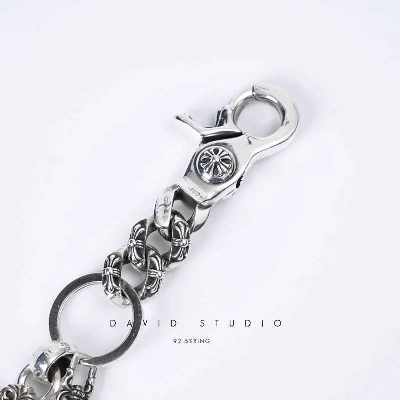 CHROME HEARTS FANCY LINK KEY CHAIN WITH XS FILIGREE CROSS AND DAGGER KEY RING