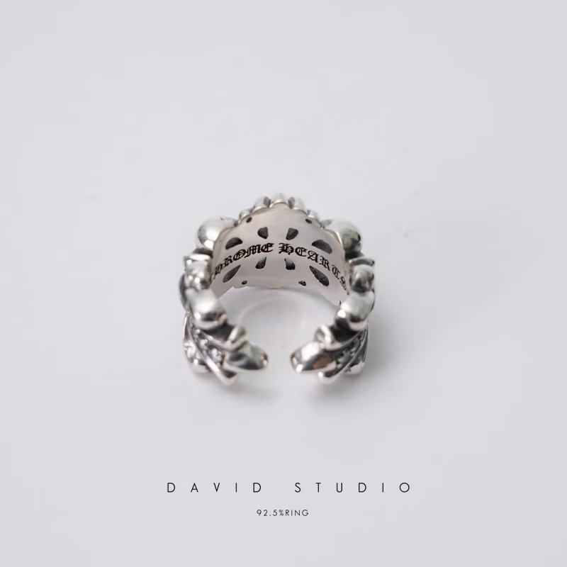 CHROME HEARTS DOUBLE FLORAL RING WITH WHITE DIAMONDS
