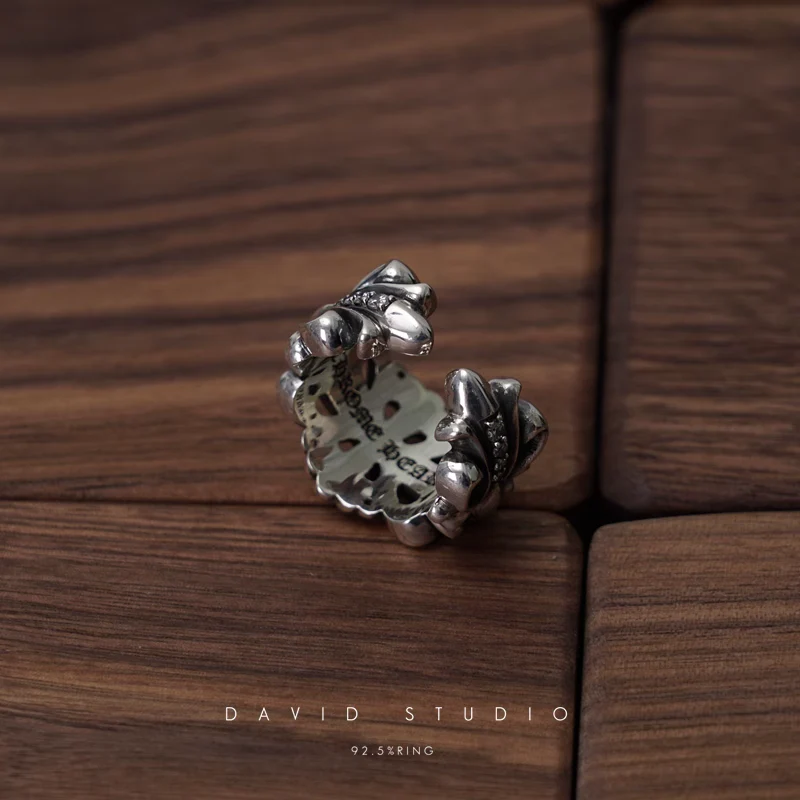 CHROME HEARTS DOUBLE FLORAL RING WITH WHITE DIAMONDS