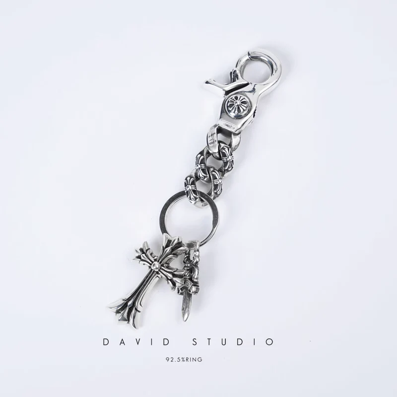CHROME HEARTS FANCY LINK KEY CHAIN WITH DOUBLE CROSS AND DAGGER KEY RING