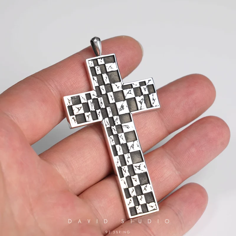 CHROME HEARTS CHESSBOARD CROSS PENDANT