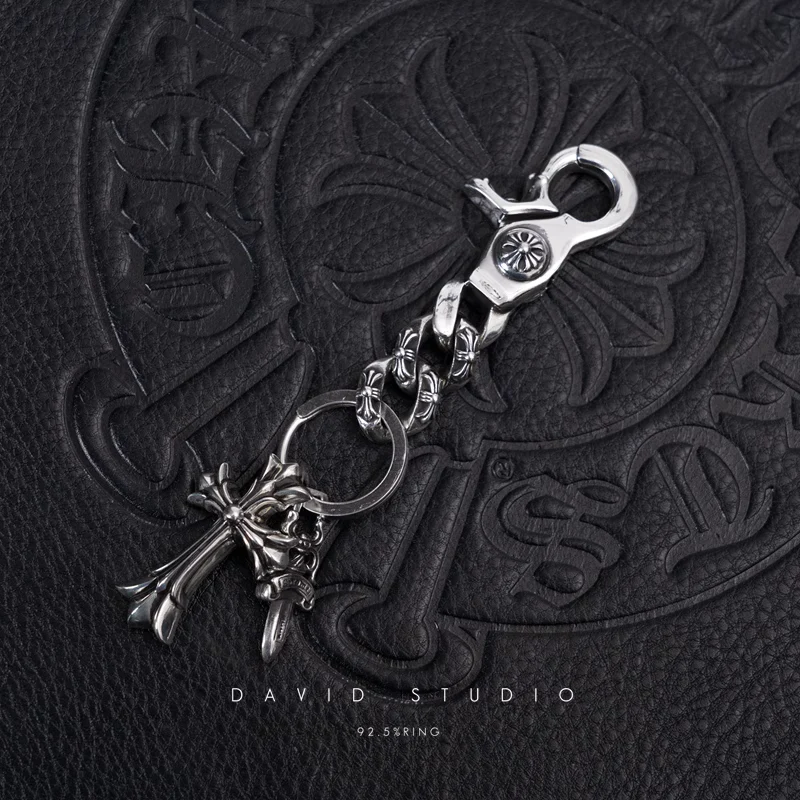 CHROME HEARTS FANCY LINK KEY CHAIN WITH DOUBLE CROSS AND DAGGER KEY RING