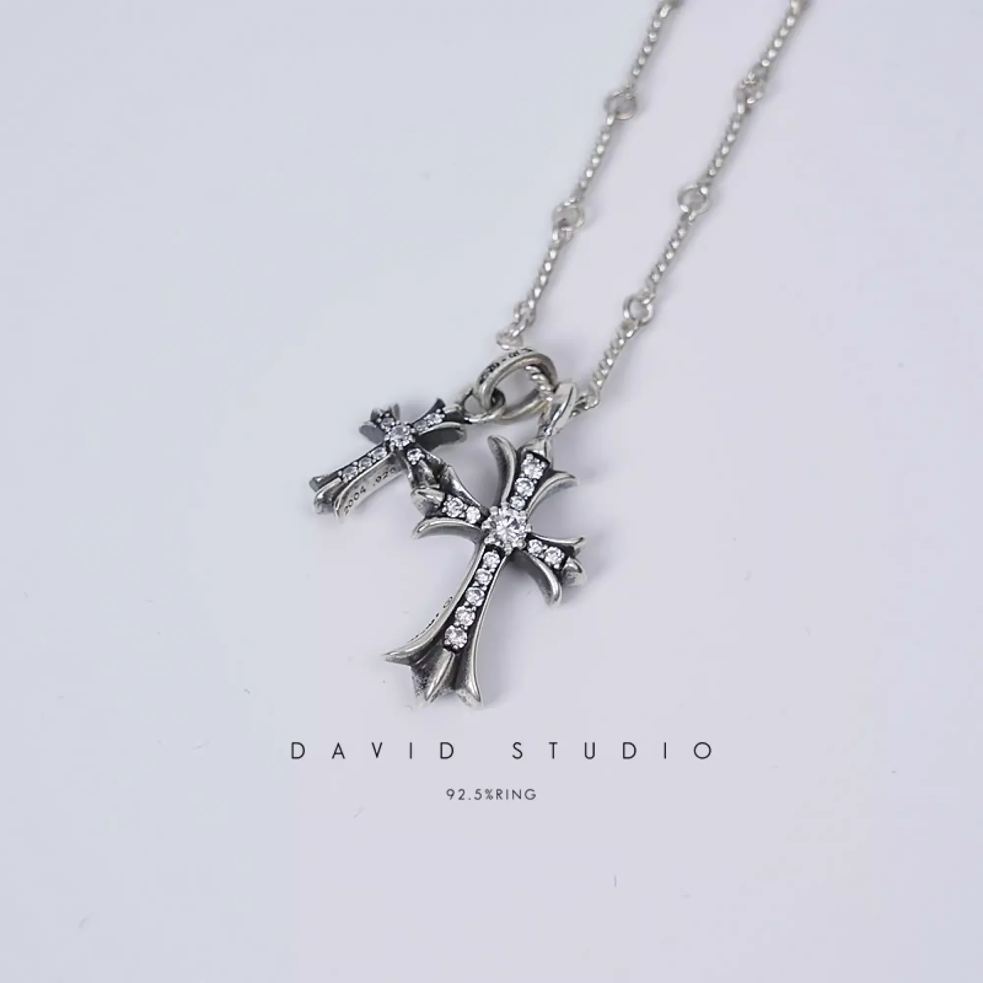SMALL CROSS AND BABYFAT CHARM NECKLACE WITH DIAMONDS – TWIST CHAIN