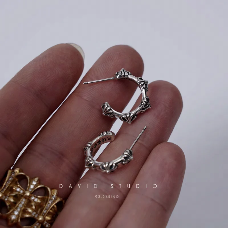 CHROME HEARTS CROSS HOOP EARRING