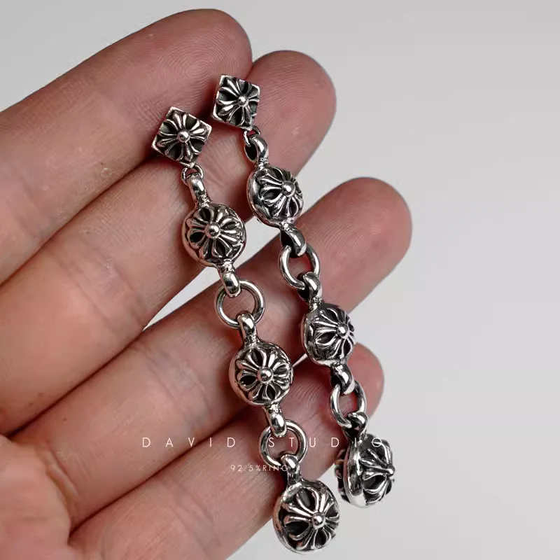 CHROME HEARTS CROSSBALL THREE DROP EARRING
