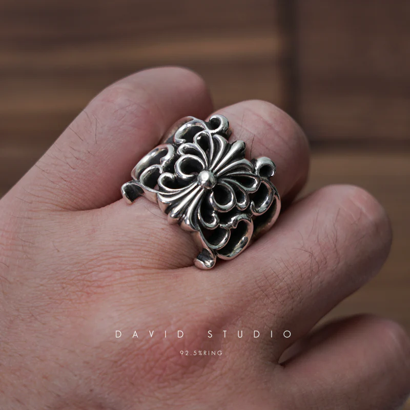 CHROME HEARTS BUTTERFLY FLORAL CROSS RING