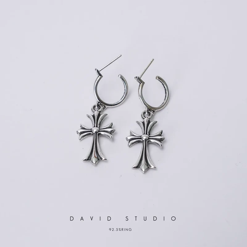 CHROME HEARTS TINY CROSS HOOP EARRING