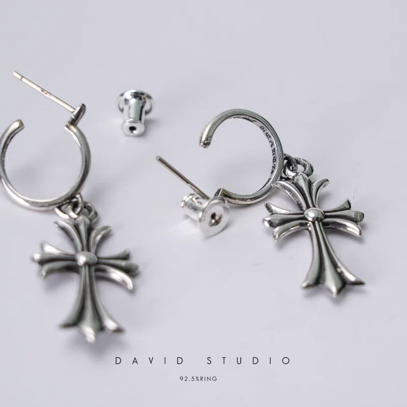 CHROME HEARTS TINY CROSS HOOP EARRING