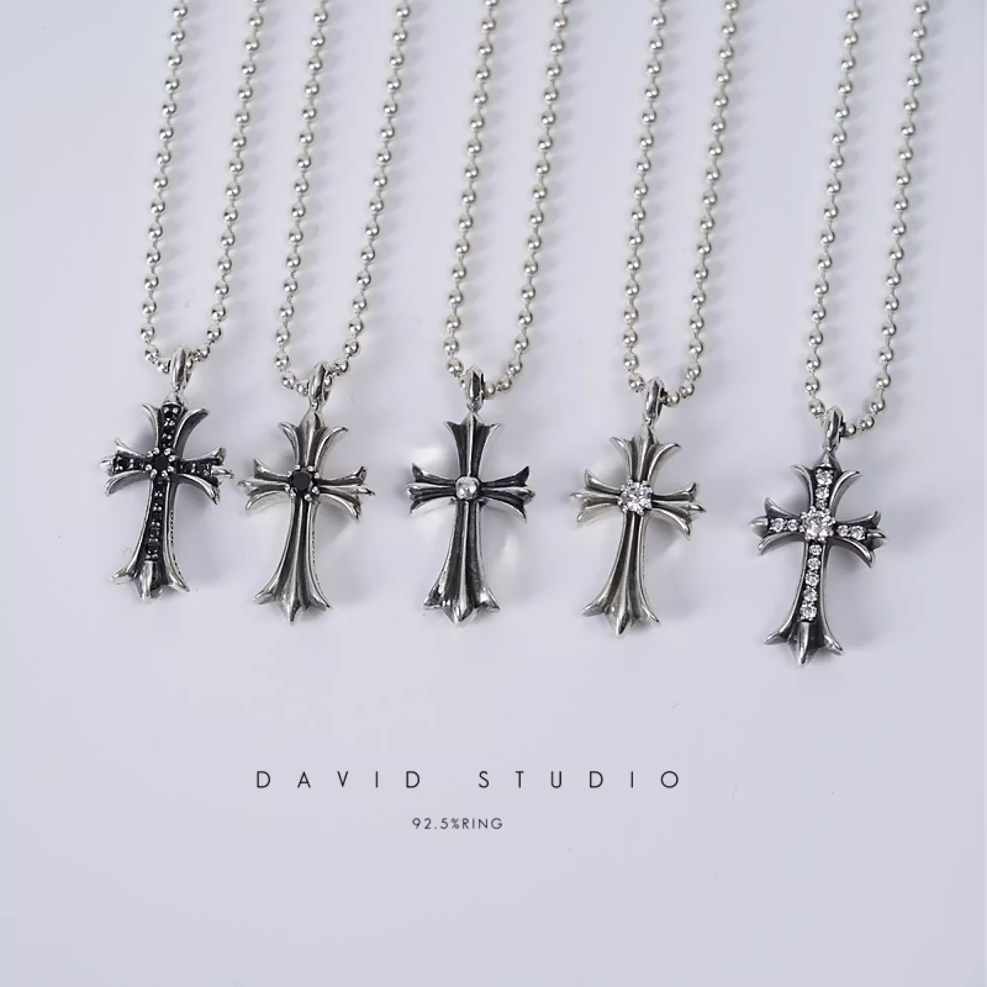 SMALL CROSS CHARM NECKLACE WITH DIAMONDS – BALL CHAIN