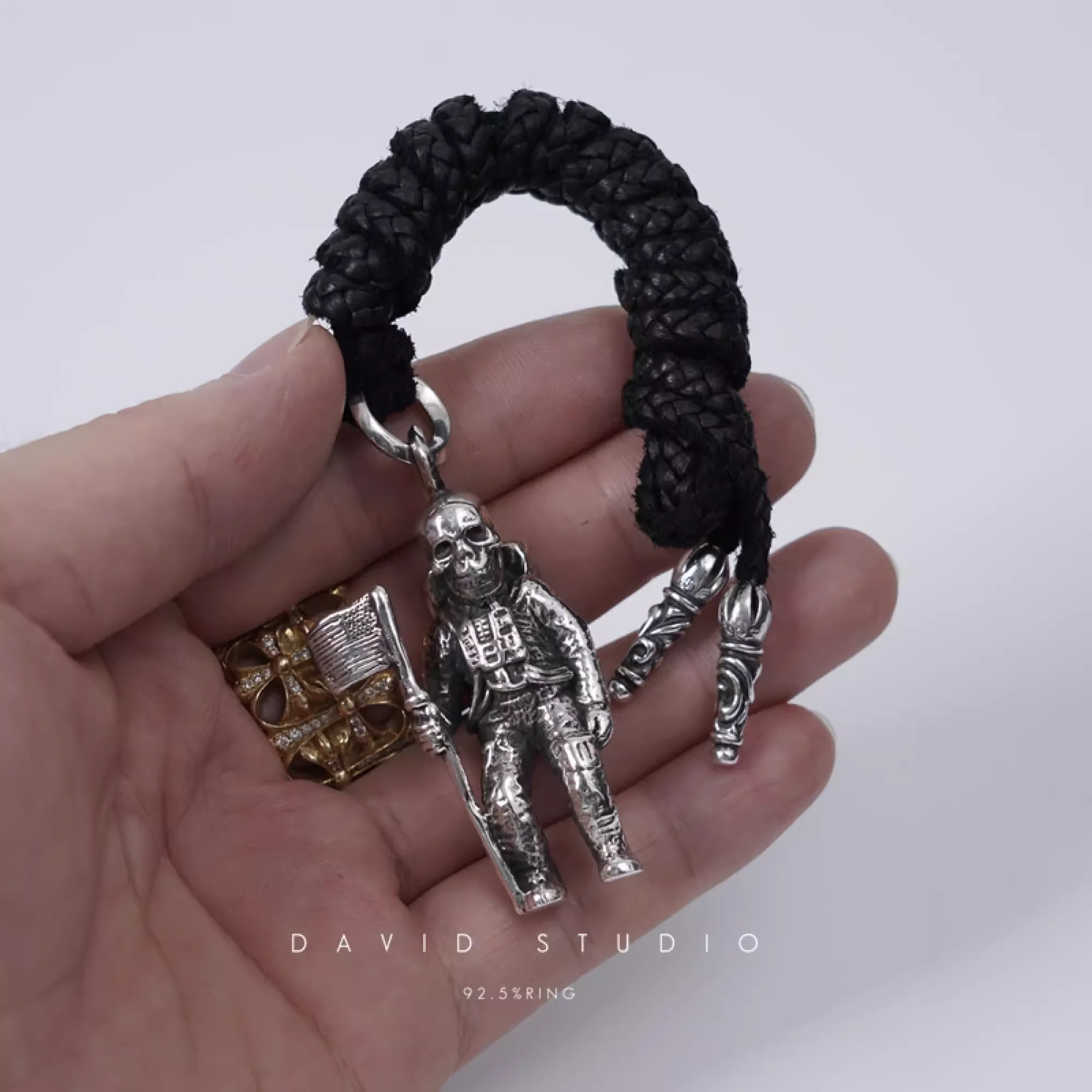 CHROME HEARTS FOTI ASTRONAUT PENDANT – LEATHER BRAID