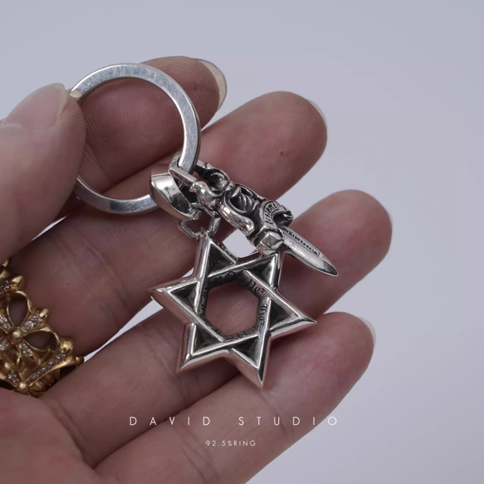 CHROME HEARTS STAR OF DAVID AND DAGGER KEY RING