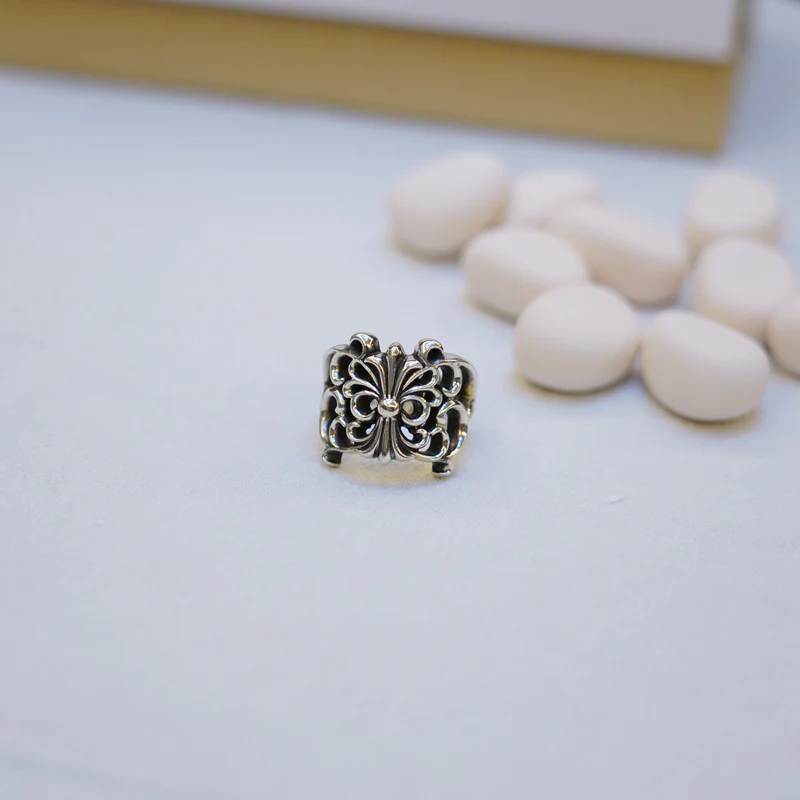 CHROME HEARTS BUTTERFLY FLORAL CROSS RING