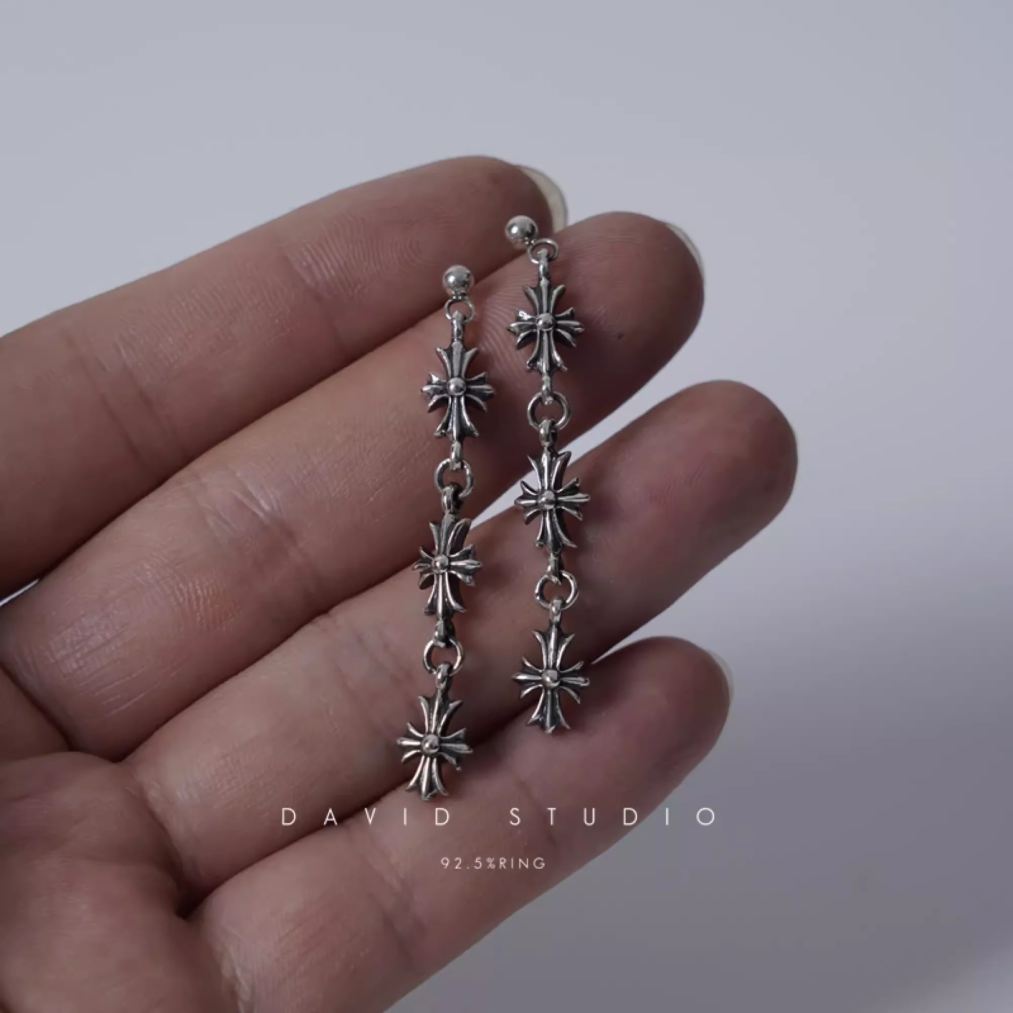 CHROME HEARTS 3 DROP CROSS EARRING