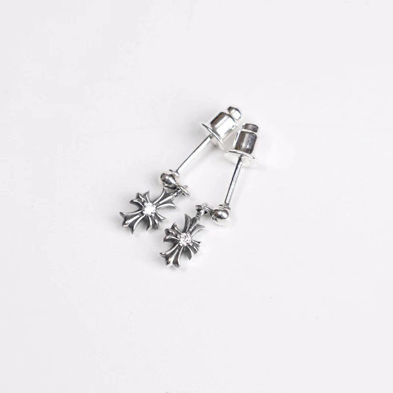 CHROME HEARTS TINY E CH PLUS DROP EARRINGS WITH DIAMONDS