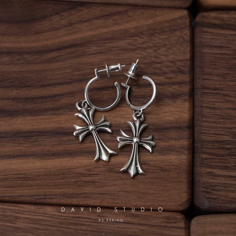 CHROME HEARTS TINY CROSS HOOP EARRING