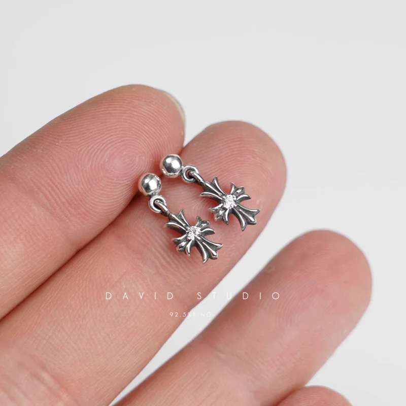 CHROME HEARTS TINY E CH PLUS DROP EARRINGS WITH DIAMONDS