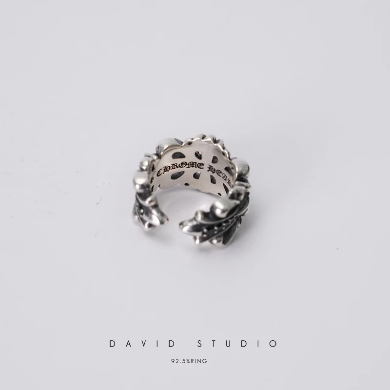 CHROME HEARTS DOUBLE FLORAL RING WITH BLACK DIAMONDS