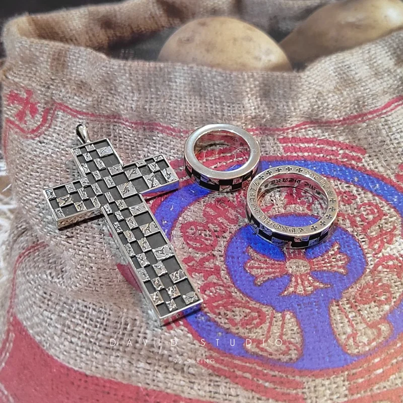 CHROME HEARTS CHESSBOARD CROSS PENDANT