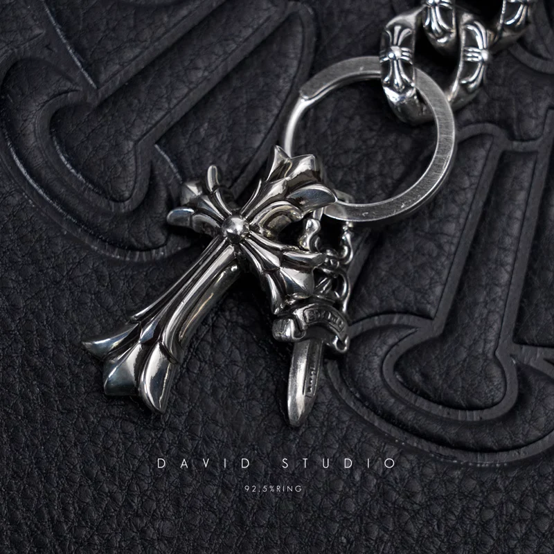 CHROME HEARTS FANCY LINK KEY CHAIN WITH DOUBLE CROSS AND DAGGER KEY RING